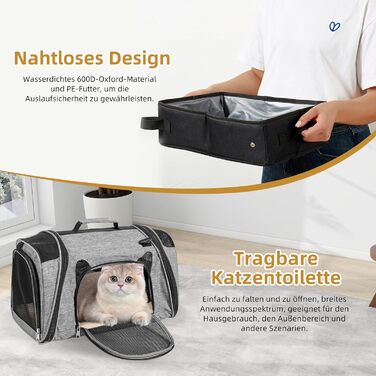 Транспортна переноска для котів з туалетом, складана переноска для котів, собак, цуценят, великих котів, дихаюча переноска з плечовим ременем