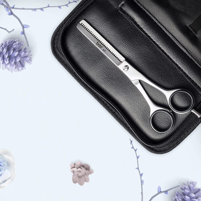 Професійна ножиця для догляду за волоссям, ножиці для стрижки, леза гострого бритви, загальна довжина 16,5 см, з шкіряним чохлом