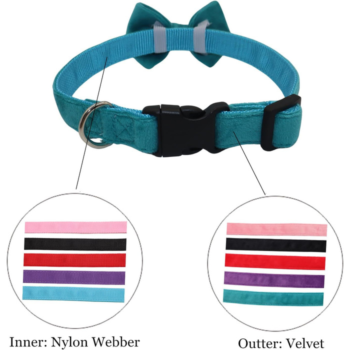 Нашийник для собак Vioett (L, Синій) з фіксуючою фігурою, м'який велюровий матеріал, для великих собак