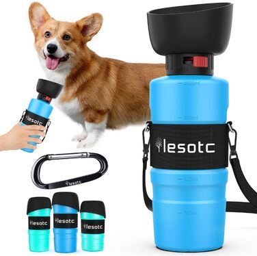 Складана пляшка для води для собак Lesotc 1000 мл, витоку немає, блакитна