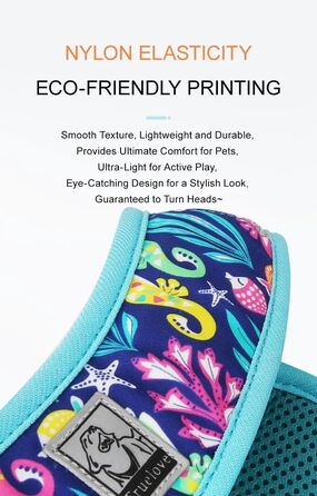 Нашийник для собак Truelove TLH30131 XS, квітковий принт, чорний, м'який, дихаючий, світловідбиваючий