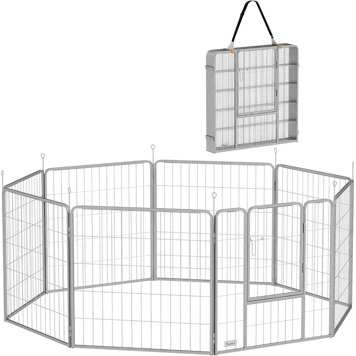 PawHut Вольєр для цуценят з 8 панелей, вольєр для собак на відкритому повітрі, захисний тент, 100 см, для собак, котів, цуценят