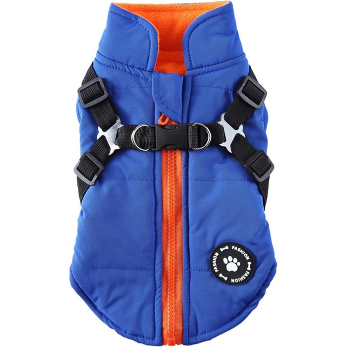 Зимовий теплий одяг для собак - водонепроникна куртка з шлейкою та D-кільцями, тепла жилетка для цуценят та собак різних розмірів (XL, блакитний)