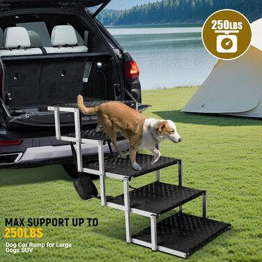 Сходинка для собак у машину – широка, складна, з антиковзким покриттям, для авто, SUV, вантажівок, витримує до 113 кг, 5 сходинок, срібна