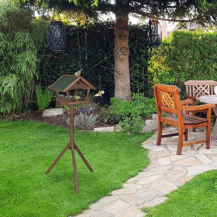 Дерев'яна годівниця для птахів Relaxdays з підставкою, 139x70x60 см, коричнева/зелена, для диких птахів, з водонепроникним дахом
