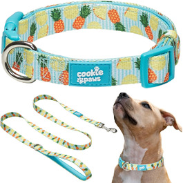 Нашийник і повідець для собак Cookie Paws, неопрений, м’який, з підкладкою, зручний, стильний, міцний, універсальний, з ананасовим принтом, розмір S