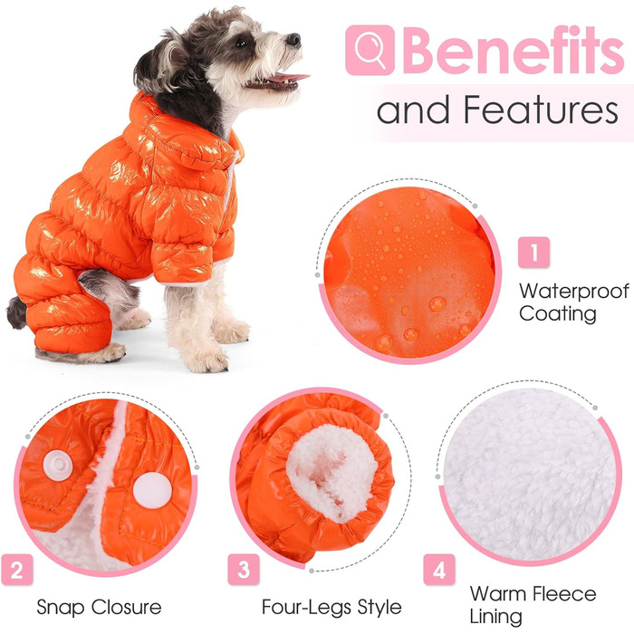 Зимовий одяг для собак AOFITEE: теплий, водонепроникний костюм, тепла жилетка, розмір Large, помаранчевий/червоний, візерунок 'Sunset Chevron'