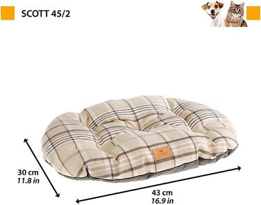 Подушка для собак та котів Ferplast SCOTT 45/2, двостороння, шотландський принт, м'який велюр, коричнева, 43 x 5 x 30 см