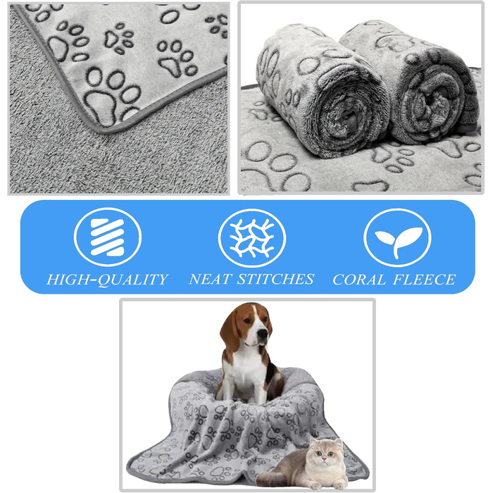 Набір з 3-х фланелевих ковдр MYPETSTOCK для собак і котів, 76x52 см, м'які, теплі, всесезонні, машинне прання, розмір M