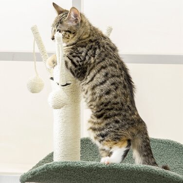 PawHut Cat Tree 123H см Лазильне дерево з кошиком і м'ячем, сизалева колона, ДСП, зелений + кремовий білий| Аосом