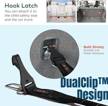 ARCA PET Пояс для безпеки собаки, універсальний, світловідбиваючий, міцний, автомобільний ремінь безпеки для собак, з кліпсами, пряжками та карабінами з легованої сталі, армійного кольору