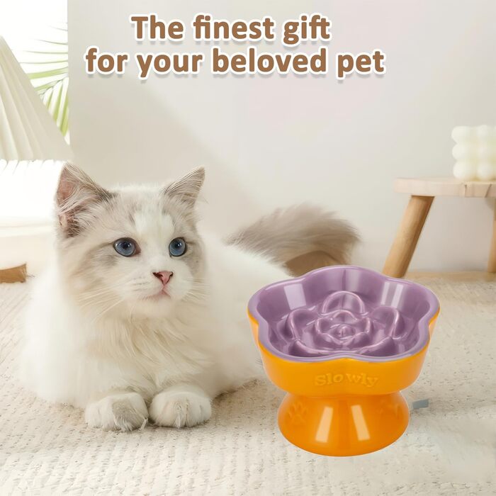 Антишвидкісний миска для собак, миска для котів та маленьких собак, керамічна миска (Морінгенблюте) (Зонне Гліциніє)