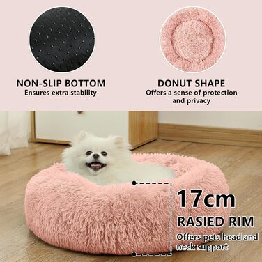 Заспокійливе ліжко-пончик для собак та котів, середнє, миється, з ковдрою, 61 см, ковдра 71x23 см, блакитне (40x40x17 см)