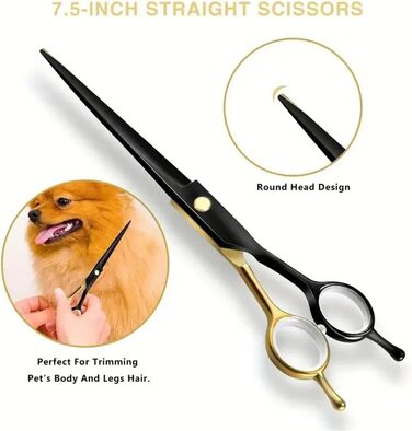 Ножиці для грумінгу собак і котів, нержавіюча сталь, для догляду за шерстю, з вигнутими та прямими лезами, з лезом для розрідження, колір: блакитний павич