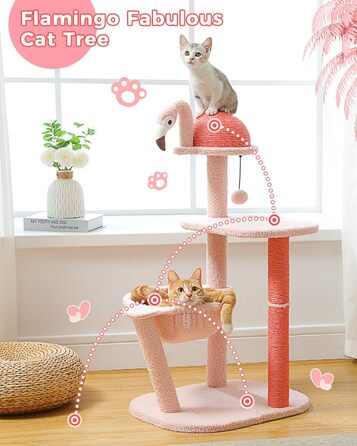 PURRPURCAT Rosa багаторівневе дерево для котів з когтеточкою, іграшковим м'ячем, гамаком та стовпчиком для маленьких і середніх котів