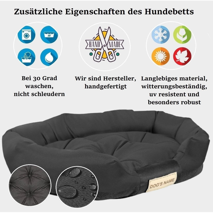 Чорна лежанка для собак XL 115x95 см. Персоналізована, водонепроникна, для дому. Лежанка для великих собак