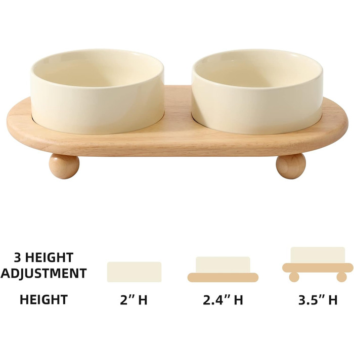 Котівники Havniva з кераміки, 2 шт., зоряне небо, годівниця та миска для води (13 см) (2 миски + підставка – бежевий)