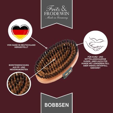 Щітка для собак Fritz & Frodewin Bobbsen для короткої та середньої шерсті | Масажна щітка з FSC-дерева | Шкіряний ремінь | Виготовлено в Німеччині
