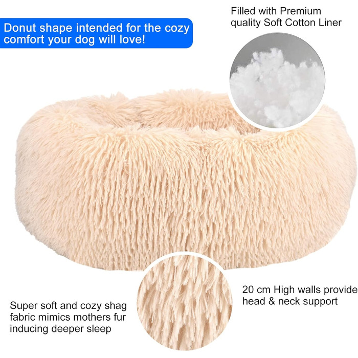 Квіткове ліжко для кота Queta: м'яке, плюшеве, кругле, 50x50x20 см, бежеве