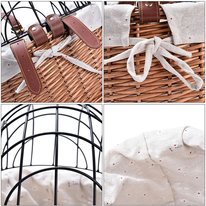 Кошик для кота на велосипед: кошик 30x25x30 см, з металевим плетінням, знімний тримач для тварини, плетіння з лози, кріплення на кермо | Транспортування собак та котів