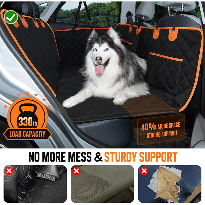 Захисний чохол на автосидіння для собак середніх та великих порід, з ременями безпеки, іграшкою, пилозбирачем, водовідштовхувальний, стійкий до подряпин, гамак з жорстким подовженням, захист заднього сидіння, для подорожей
