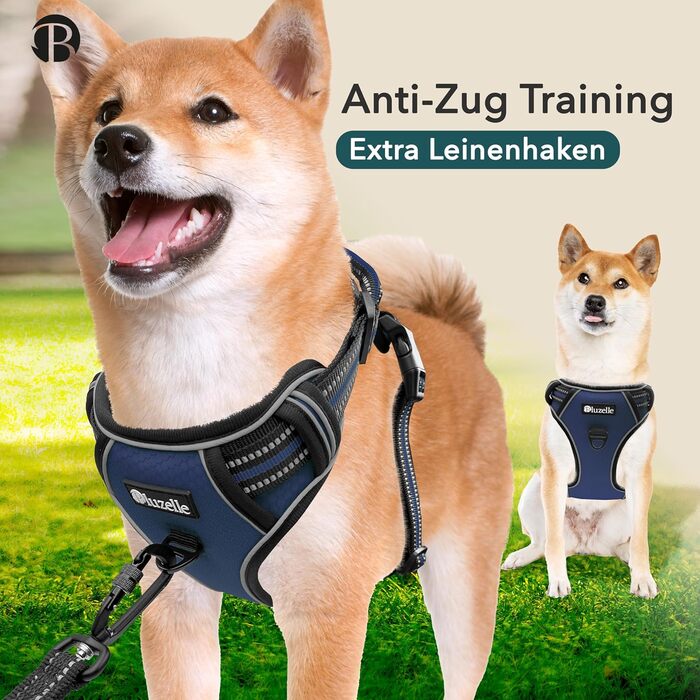 Шлейка для собак середніх порід Bluzelle з ручкою та кишенею для GPS-трекера, світловідбиваюча, зелена (XS, синій)