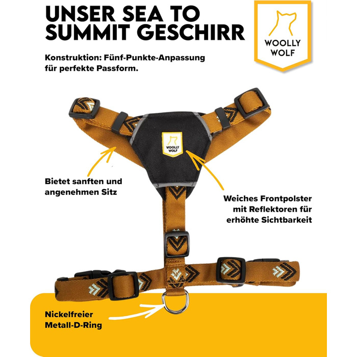 Шлейка для собак Woolly Wolf Sea to Summit, M - для середніх собак, з переробленого поліестеру, регульована, з відбивачами