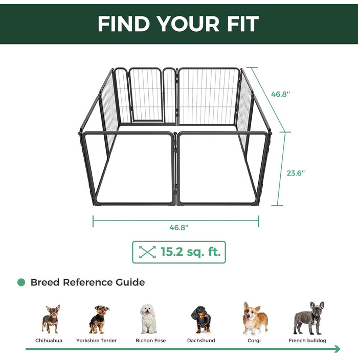 Клітка-палатка для собак FXW Pawadise, 61 см, 8 панелей (4 акрил + 4 метал), чорна, розширювана