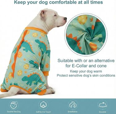 Комбінезон для собак великих порід LovinPet: дихаючий, з UV-захистом, антибактеріальний, для відновлення після операцій, зелено-помаранчевий, XX-Large