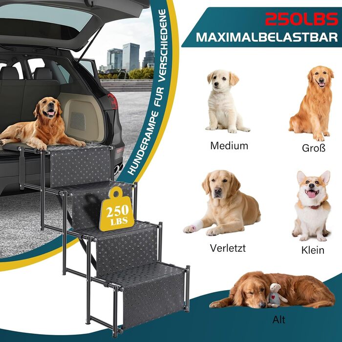 Східці для собак OUUTMEE: 4 сходинки, складані, з антиковзким покриттям, для маленьких та великих собак до 80 кг, для авто та SUV