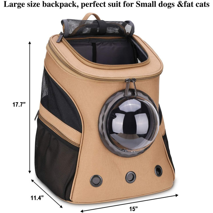 Рюкзак для кота та собаки Lollimeow - великий, для подорожей, Khaki, 38x30x45 см