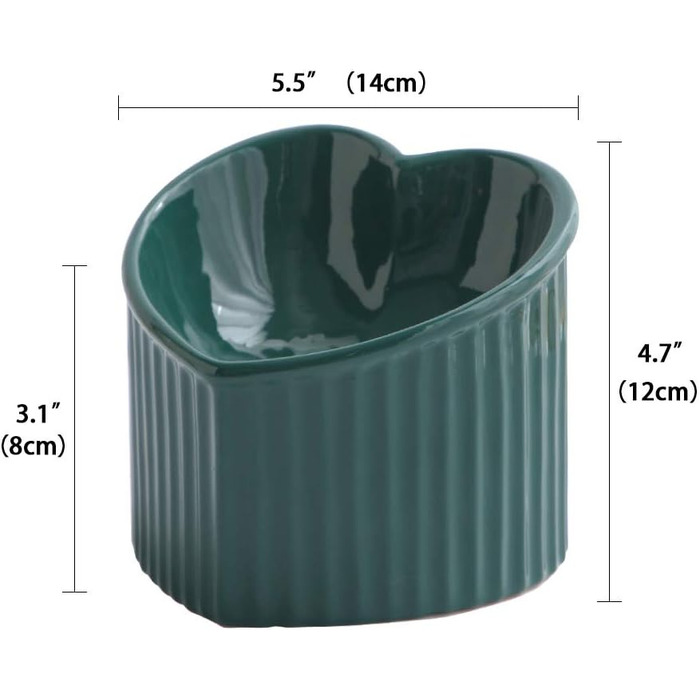 Підвищена годівниця для котів, миска для котів з кераміки, миска для їжі для котів з нахилом, годівниця для котів Anti-Eructation, миска для котів, придатна для миття в посудомийній машині та мікрохвильовій печі, 180 г, зелений (темно-зелений)