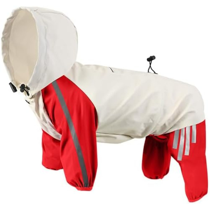 Дощовик для собак з отворами для зчеплення, легкий, водонепроникний, вітронепроникний, з світловідбиваючими смугами, одяг для тварин, пончо-куртка для маленьких та середніх собак, розмір L, (2XL: довжина спини:39см/15.3 дюйми; обхват грудей:55см/21.6 дюйм