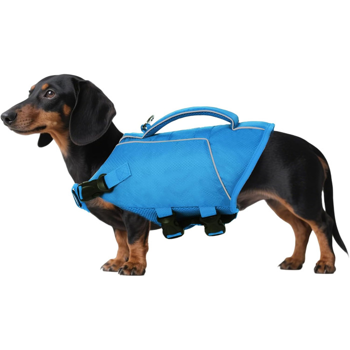 Спасальний жилет для собак Asenku XS, блакитний. Жилет для плавання, катання на човні та каякінгу. З ручкою та світловідбиваючими елементами. Легкий та безпечний.