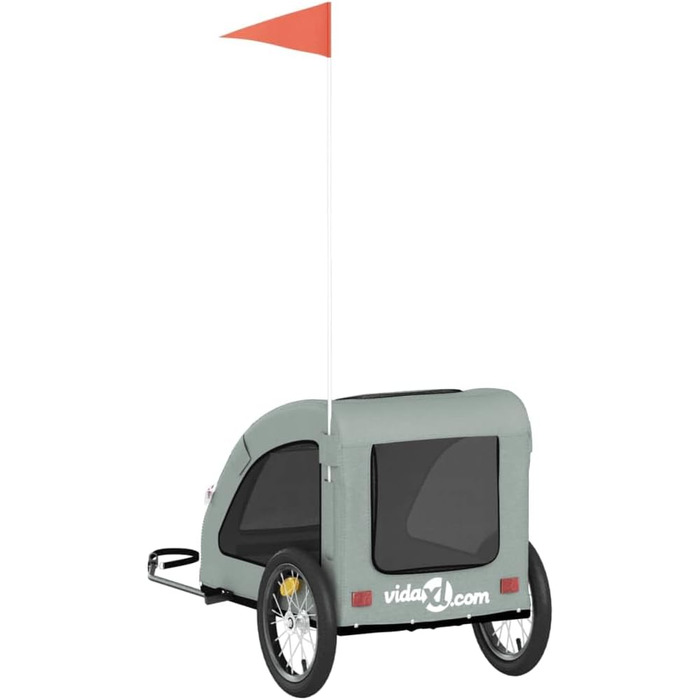 Фургон для собак VidaXL - сірий, 45 кг, з прапором та відбивачами, 125 x 63 x 66 см