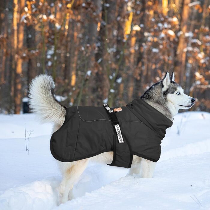 Зимовий теплий одяг для собак FeimaX: вітронепроникна куртка для середніх та великих собак. Відображає світло, регулюється, з D-кільцем. Чорний колір, розмір 4XL