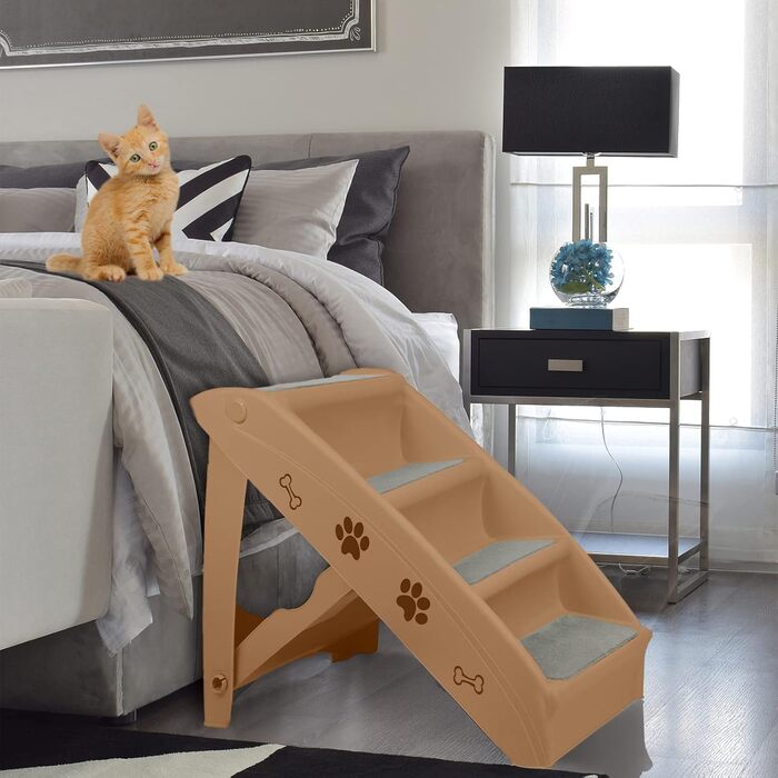 Сходинка для собак і котів SUBTLETY: складана, пластикова, з 4 протиковзкими сходинками, до 75 кг (колір: коричневий)