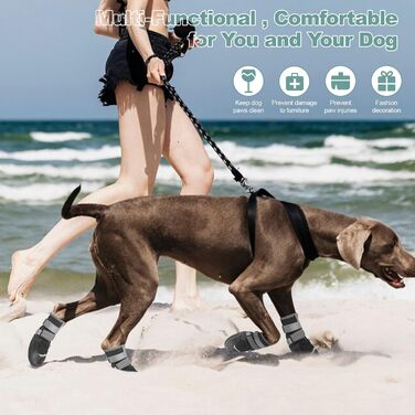 Водонепроникні чоботи для собак з світловідбиваючими ремінцями, захист лап, антиковзка гумова підошва, для малих, середніх та великих собак (S, чорний, водонепроникний)