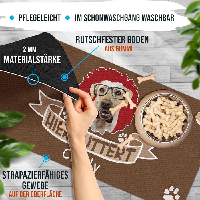 Персоналізована підставка під миску для тварин з фото та ім'ям - PR Print. Фартух для собак та котів, миється, нековзкий (80 x 40 см)