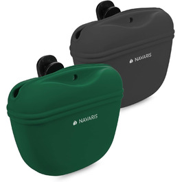 Набір з 2 силіконових мішечків для корму Navaris - 2 шт. з кліпсою та магнітом - для ласощів, сухого та вологого корму (сірий & зелений)