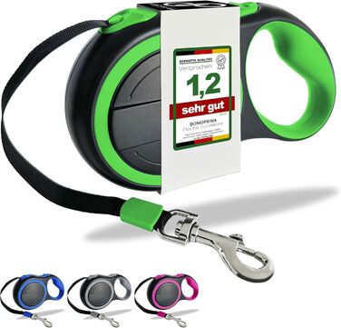 Рулетка для собак DOMOPRIMA, 3 розміри (S, M, L), 4 кольори (сірий, блакитний, зелений, рожевий) - Міцна та безпечна рулетка з відбиваючим ремінцем. Зелена, L