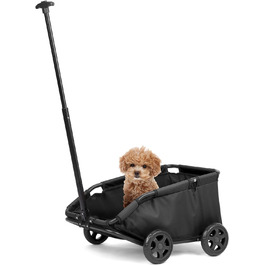 Міні-візок для маленьких домашніх тварин, складний багатофункціональний візок для покупок з висувним ручкою, для прогулянок на вулиці, з вбудованим матрацом та страхувальним тросом, з кишенькою для зберігання (Чорний)