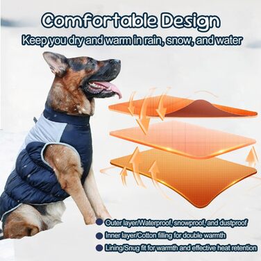 Зимовий теплий одяг для великих собак, XL - теплий зимовий одяг для собак, великих порід, світловідбиваючий, з коміром-гетром, для снігу, червоний (темно-синій, 2XL)