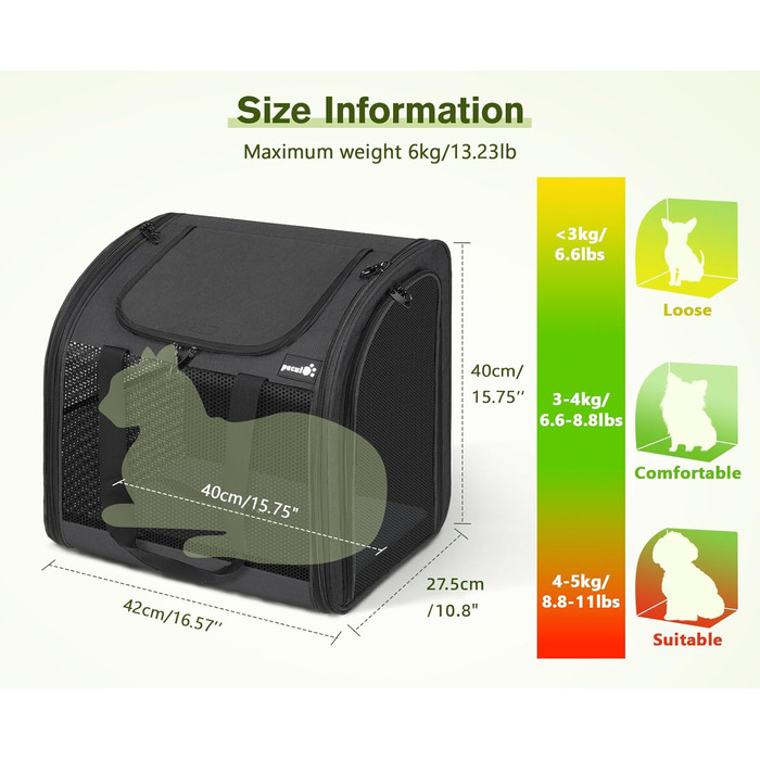 Рюкзак для собак та котів Pecute: переноска для 2 котів або 1 собаки, вентильована, сірого кольору