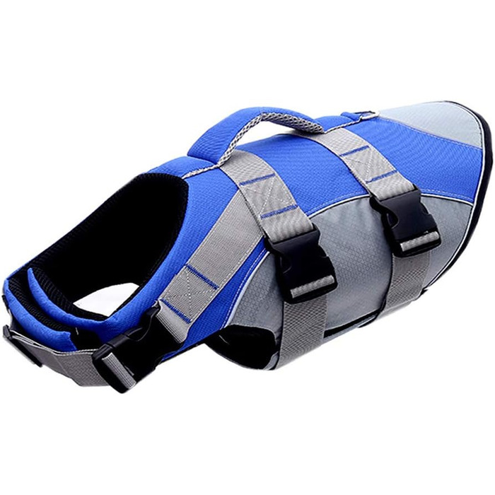 Жилет рятувальний для собак, блакитний XL. Жилет для плавання з рятувальним ручним захопленням, з регульованим кріпленням.