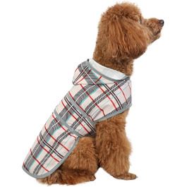 Дощовик для собак, маленьких собак та цуценят Happiere, водонепроникний з капюшоном та світловідбиваючими смугами, отвір для повідка, пончо, регульована посадка (в клітинку, XS), хакі в клітинку X-Small