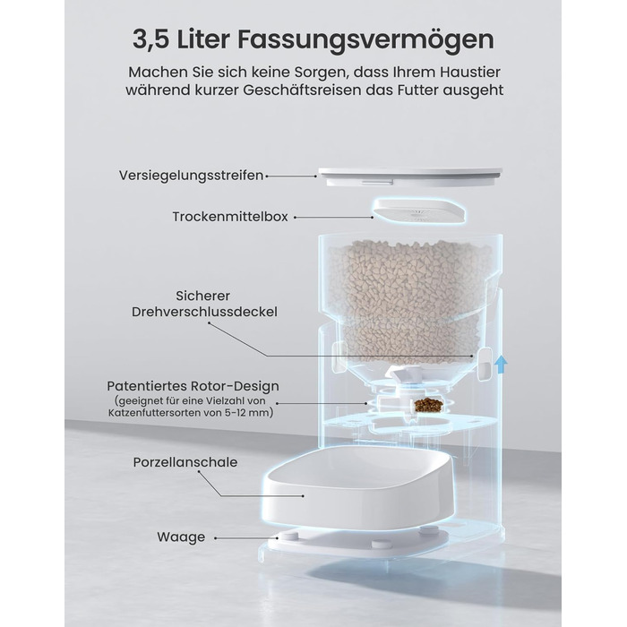 Автоматичний годівниця для котів PETGUGU з таймером та керуванням через APP, керамічний набір для котів та собак, для кількох тварин (PF2)