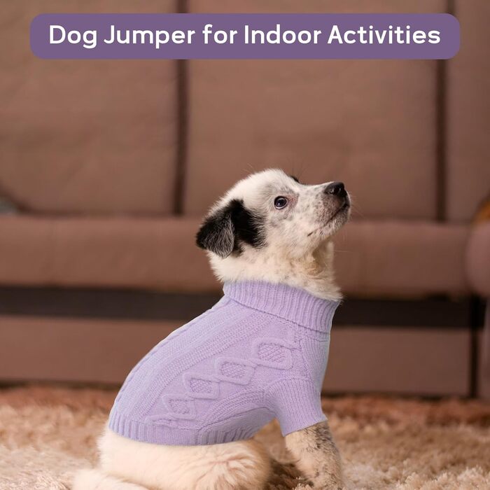 Пуловер для собак - простий та елегантний, теплий, з отвором для повідка, для середніх собак, Французький бульдог (Lila M) M(Обхват грудей 44см, довжина спини 34см), фіолетовий