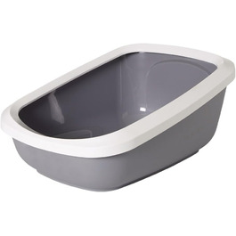 Туалет для котів з бортиком ASEO JUMBO, сірий/білий, 67,5×48,5×28 см