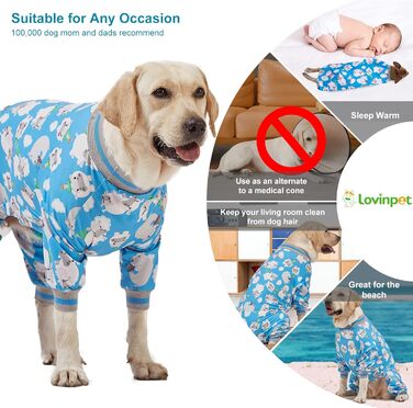 Піжама для великих собак LovinPet 3XL, бавовняна, повне покриття, вузький крій, синій принт 